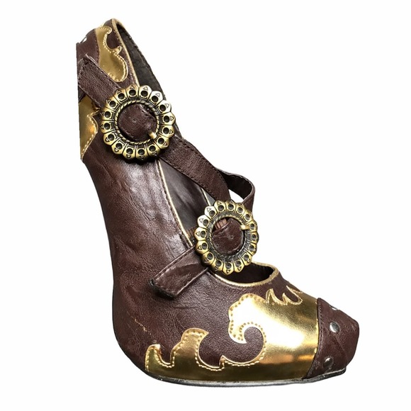 Elle | New Unique Embroidered Flame Heels gold - Picture 5 of 10